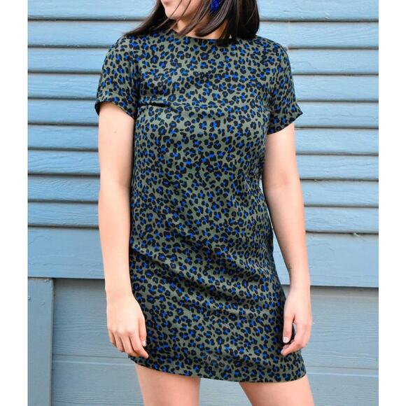 Olivaceous Blue & Green Leopard Print Mini Dress - Size Medium - Picture 1 of 6